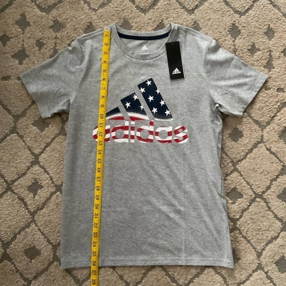 Adidas Patriotic Flag Logo Gray Youth Large T-Shirt - Picture 4 of 7